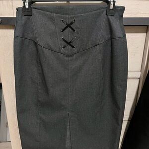 Express Charcoal Pencil Skirt with Lace-Up Detail